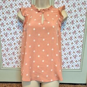 Brand New Lauren Conrad Pink Polka Dot Ruffle Sleeve Top Size Small